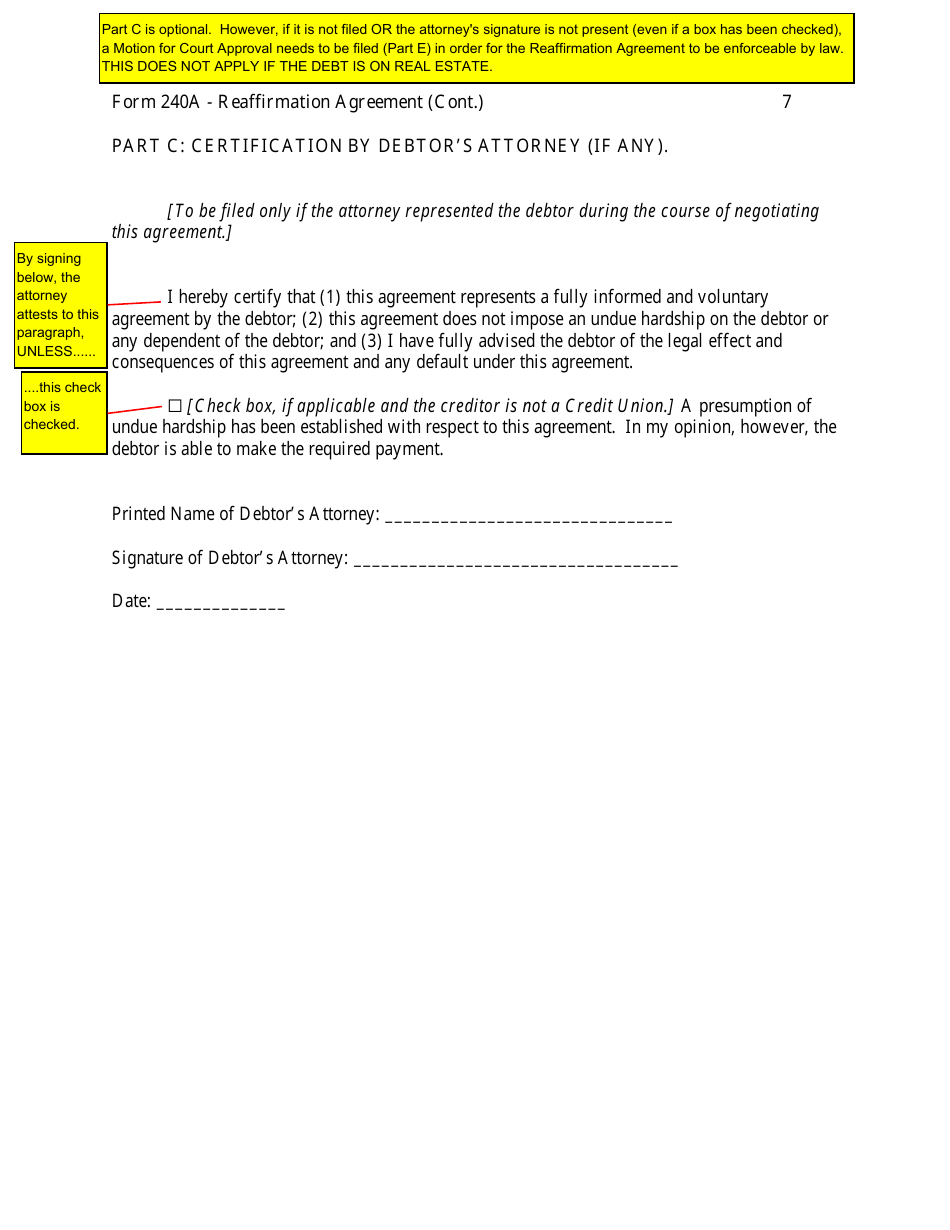 Download Instructions For Form 240a Sample Reaffirmation Agreement Pdf Templateroller 7618