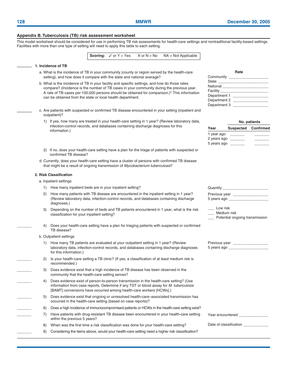 Tuberculosis Risk Assessment Worksheet image preview
