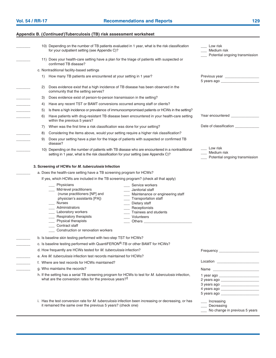 Tuberculosis Risk Assessment Worksheet Fill Out Sign Online And Download Pdf Templateroller 0897