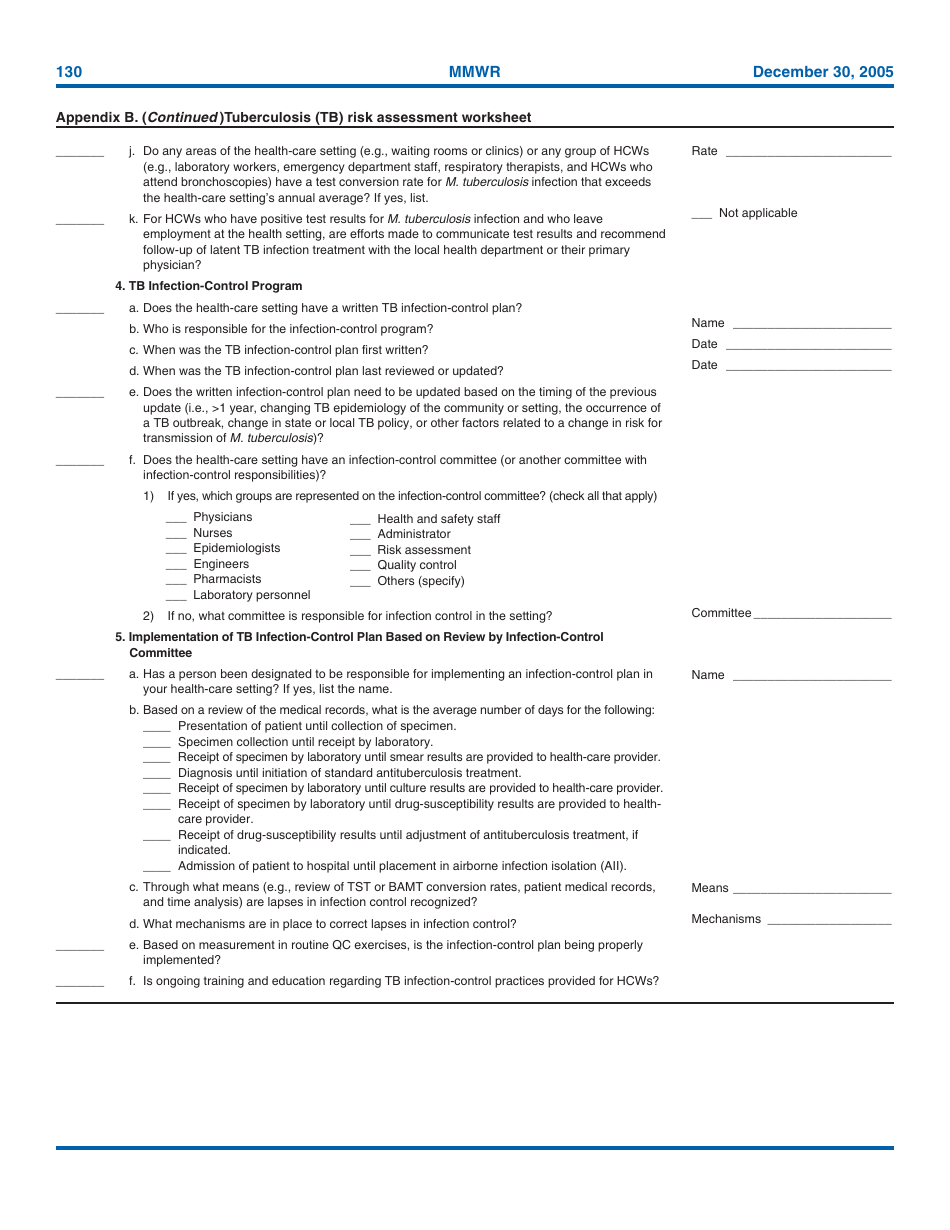Tuberculosis Risk Assessment Worksheet, Page 3