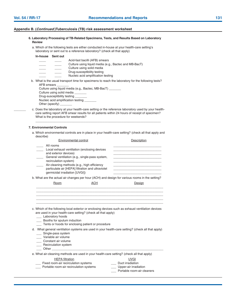 Tuberculosis Risk Assessment Worksheet, Page 4