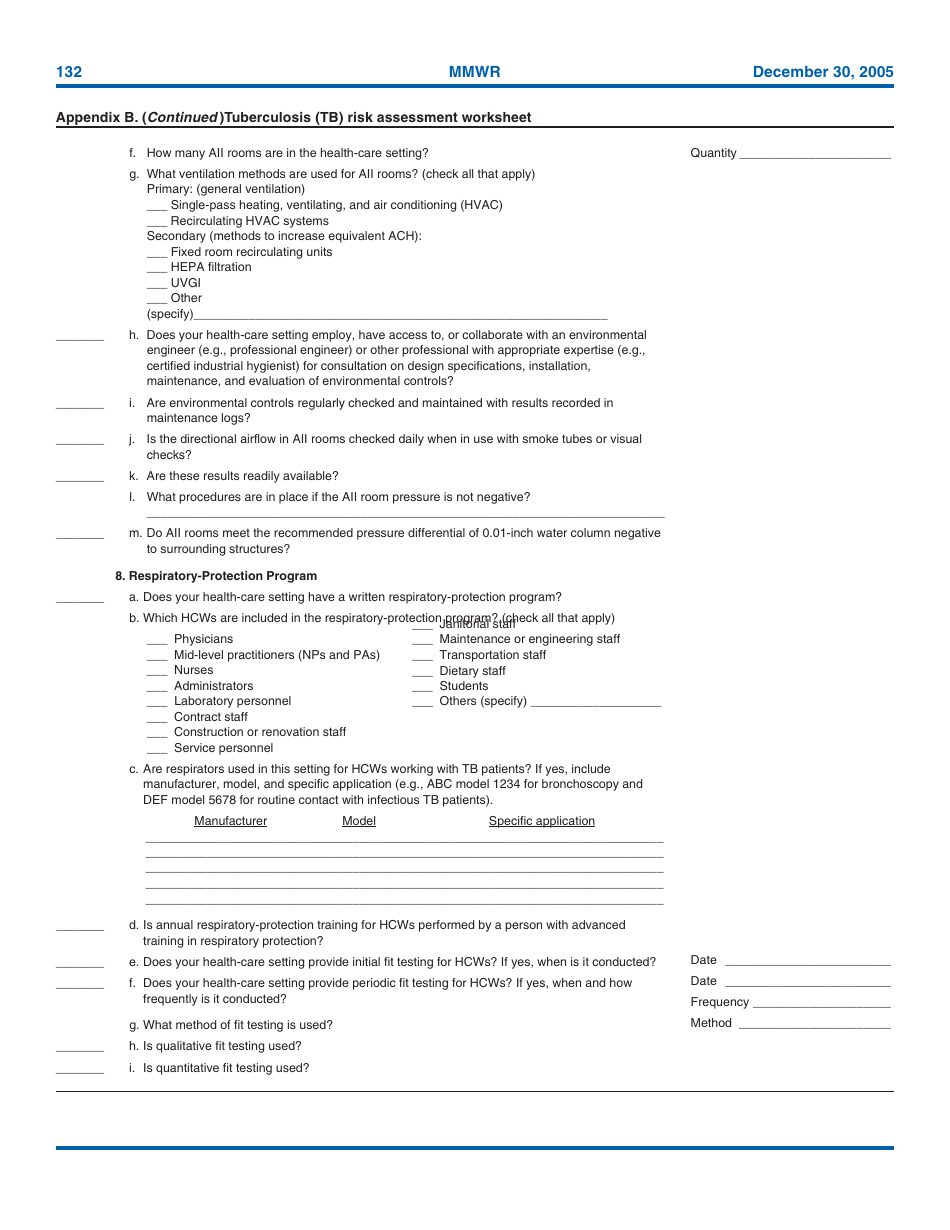 Tuberculosis Risk Assessment Worksheet, Page 5