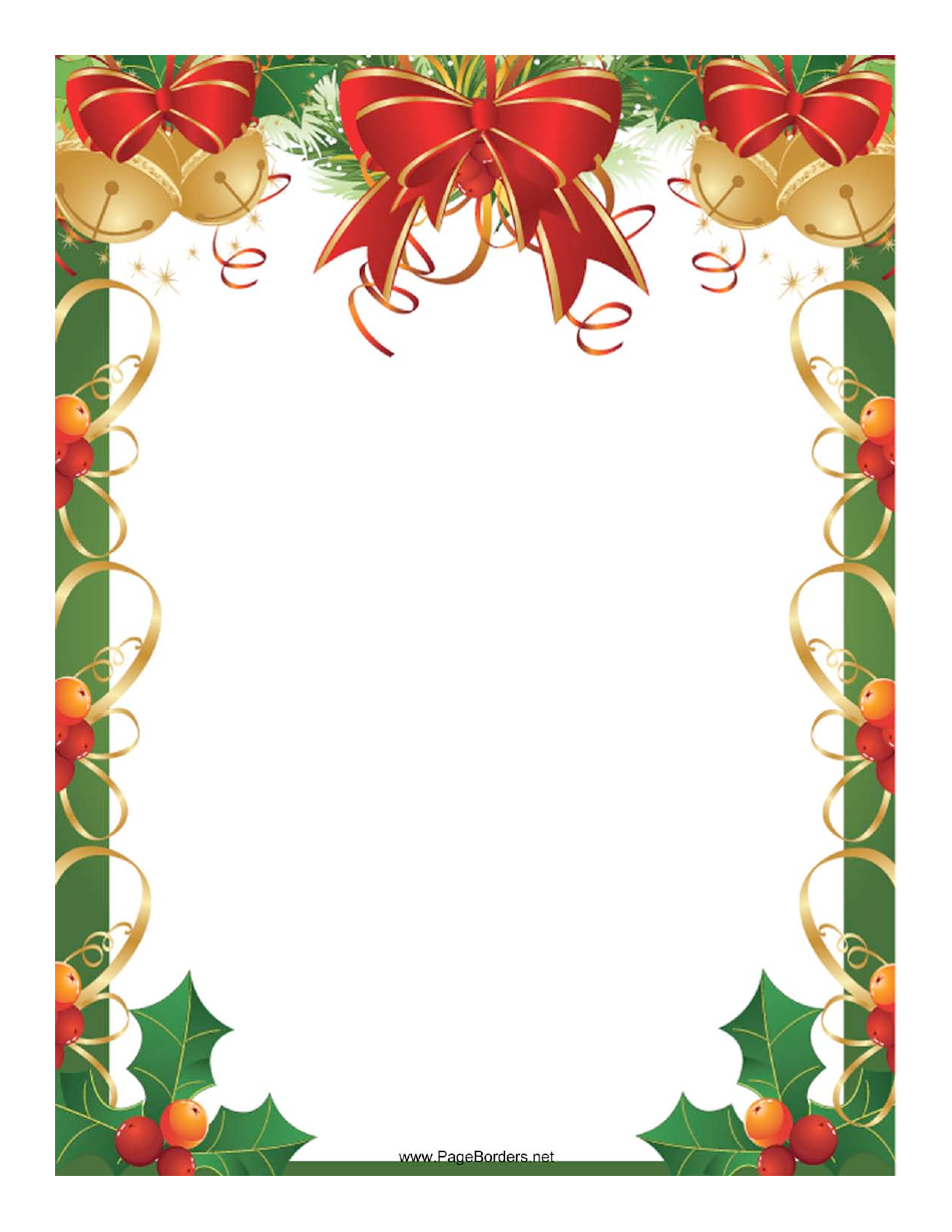 Festive Christmas border with ribbons, bells and holly