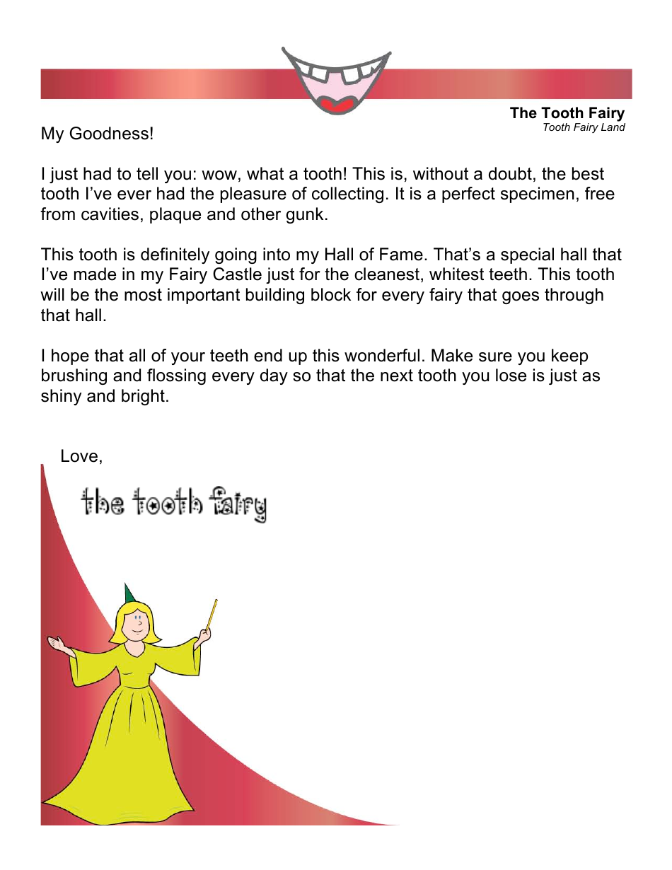 Sample Tooth Fairy Letter, Page 1