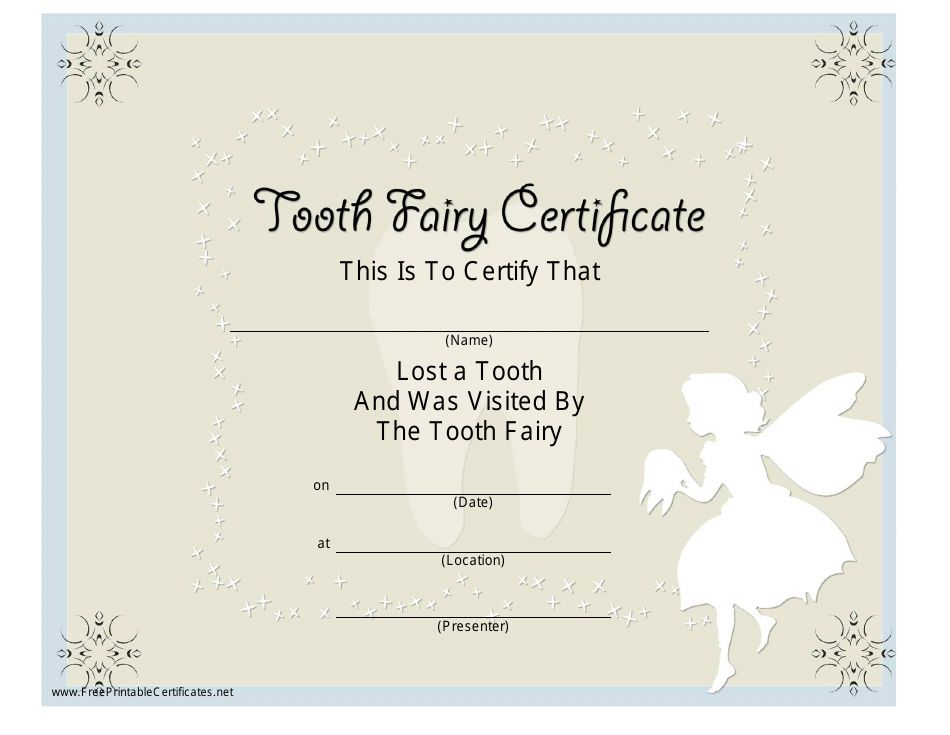 Beige Tooth Fairy Certificate Template Image Preview