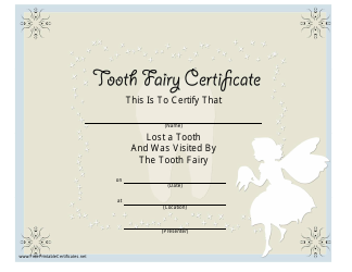 Document preview: Tooth Fairy Certificate Template