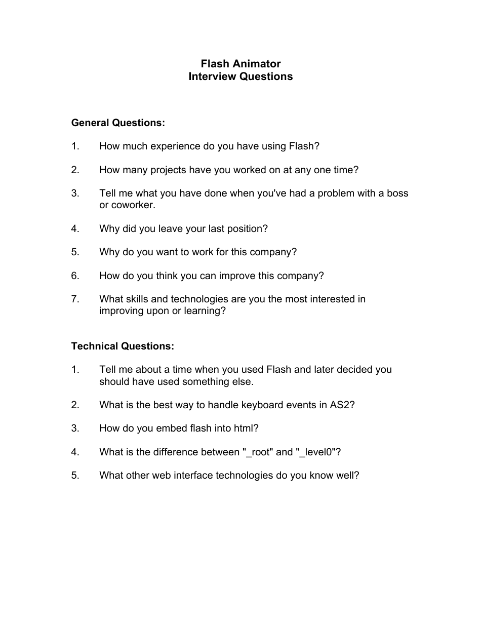 Sample Flash Animator Interview Questions, Page 1