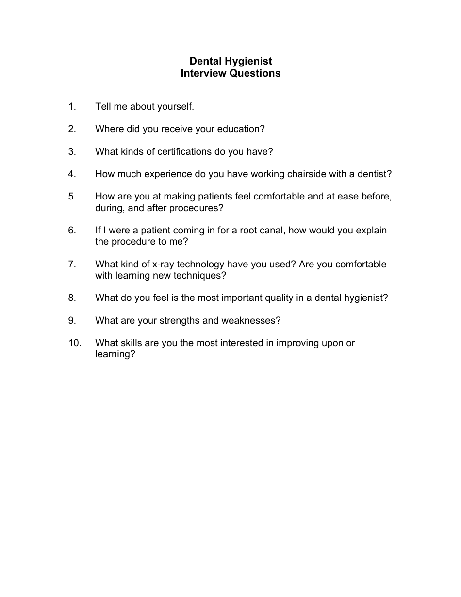 Sample Dental Hygienist Interview Questions, Page 1