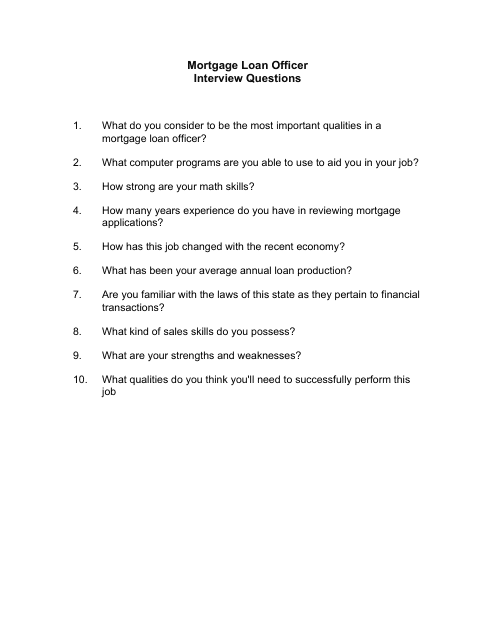 &quot;Sample Mortgage Loan Officer Interview Questions&quot; Download Pdf