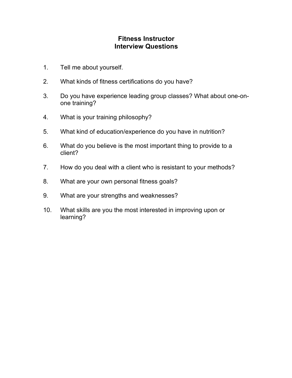 Sample Fitness Instructor Interview Questions, Page 1