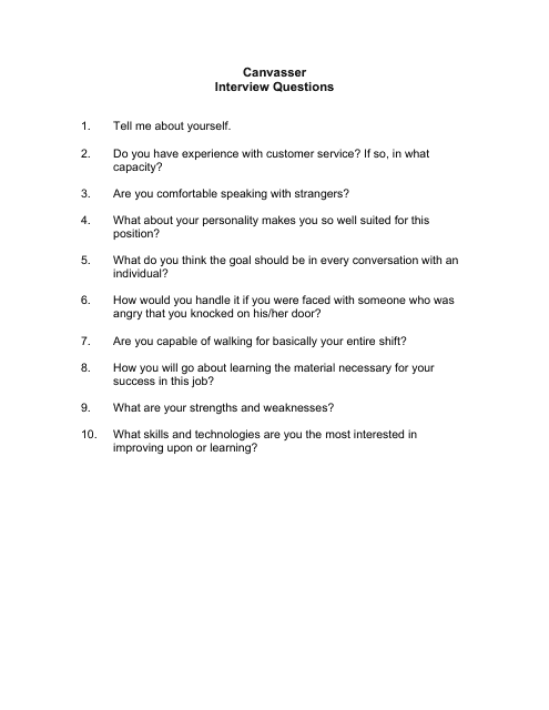 Sample Canvasser Interview Questions Download Pdf