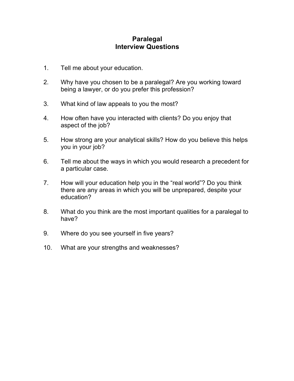 Sample Paralegal Interview Questions, Page 1