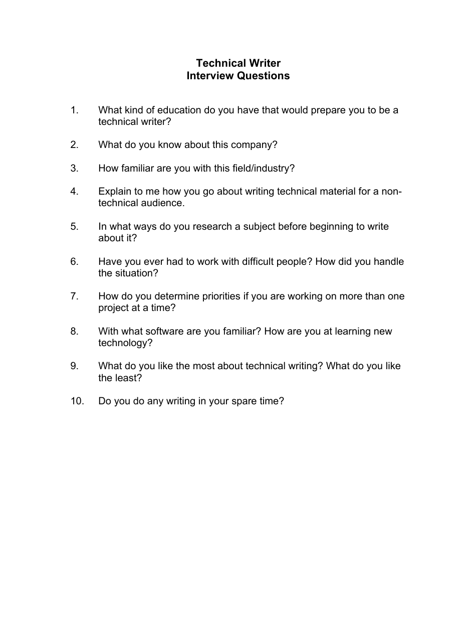Sample Technical Writer Interview Questions, Page 1