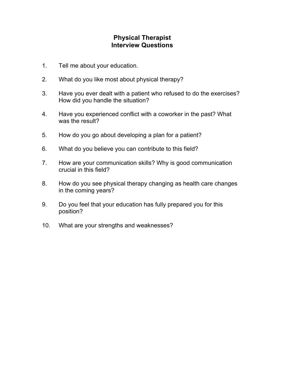 Sample Physical Therapist Interview Questions, Page 1