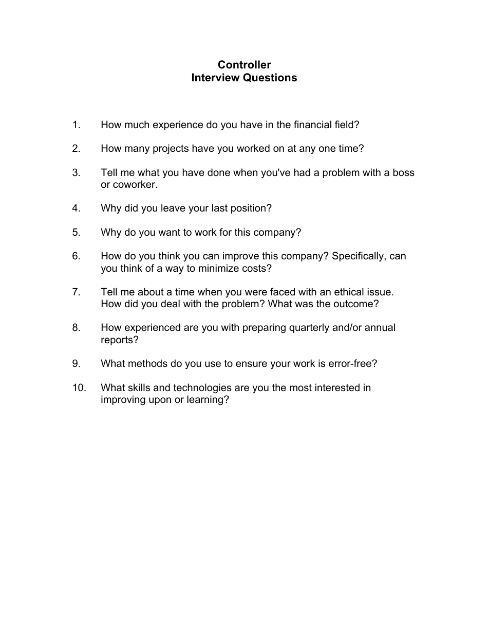 Sample Controller Interview Questions, Page 1
