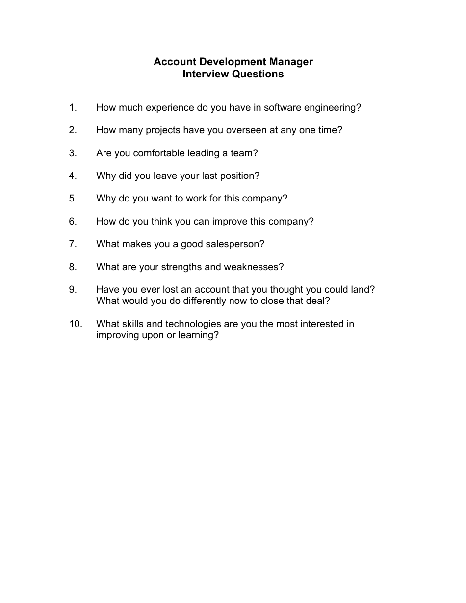 Sample Account Development Manager Interview Questions, Page 1