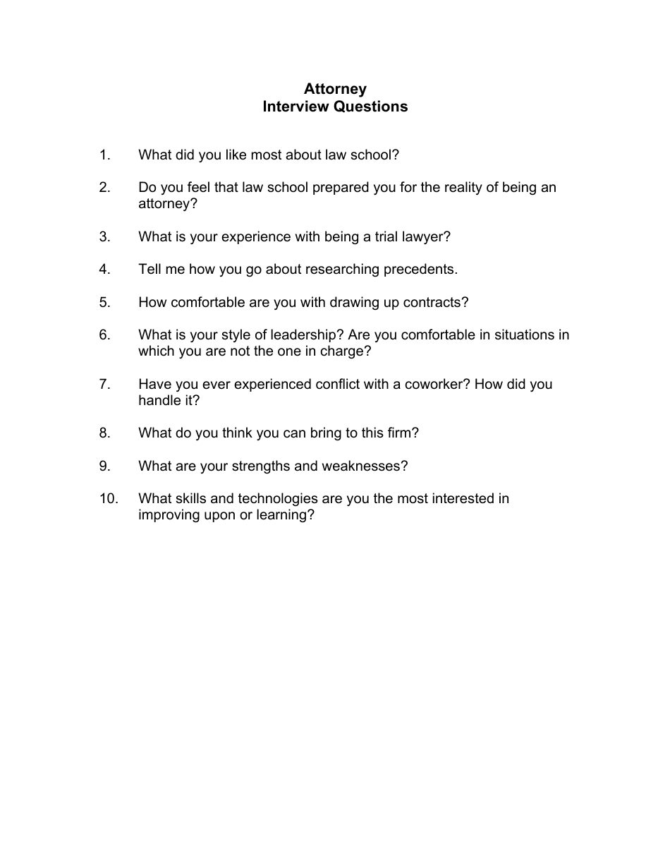 Sample Attorney Interview Questions, Page 1