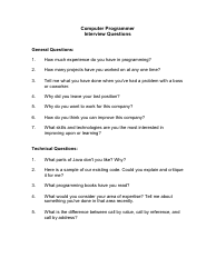 Document preview: Sample Computer Programmer Interview Questions