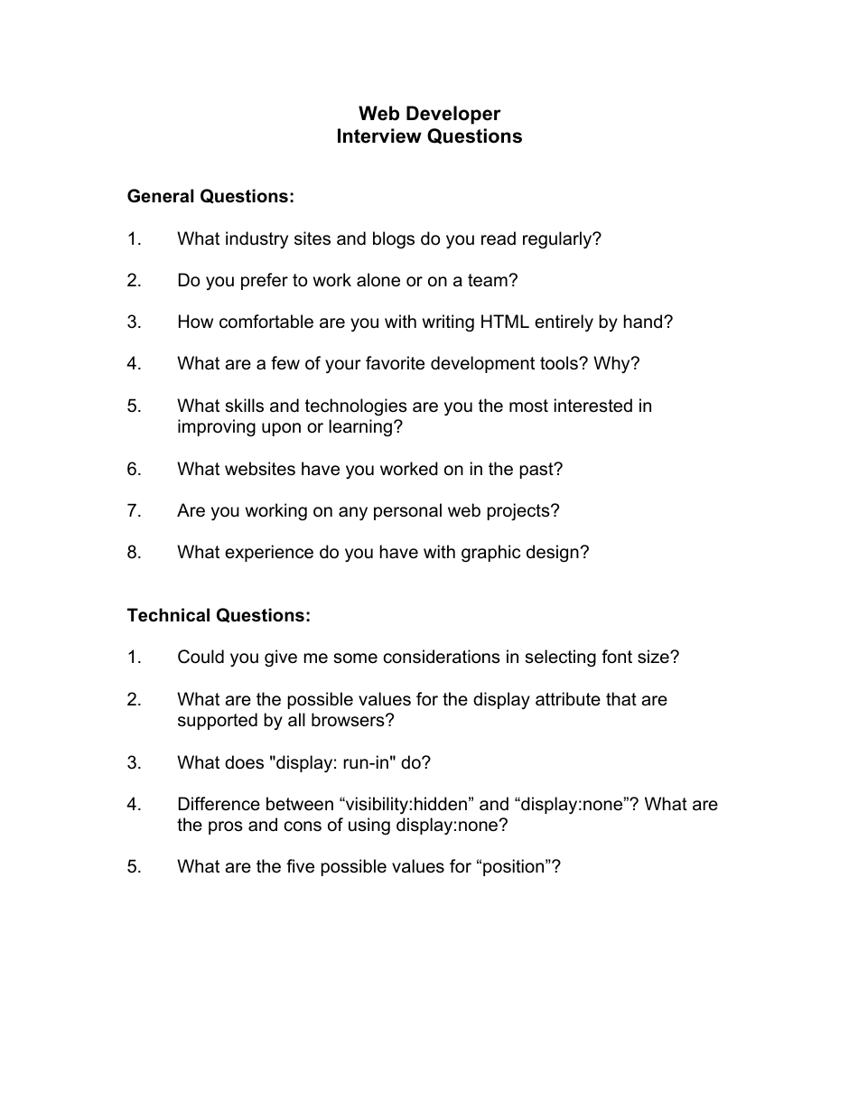 Sample Web Developer Interview Questions, Page 1