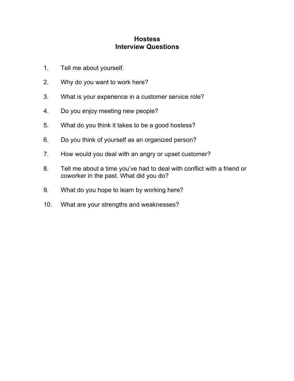 Sample Hostess Interview Questions, Page 1