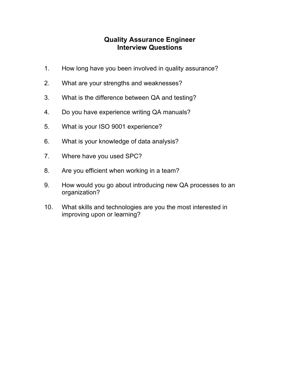 Sample Quality Assurance Engineer Interview Questions, Page 1