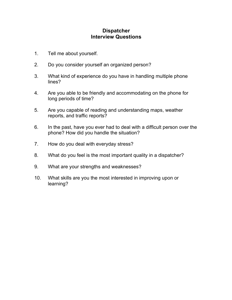 Sample Dispatcher Interview Questions, Page 1