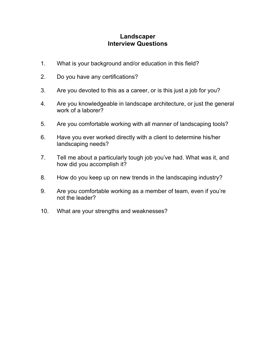 Sample Landscaper Interview Questions, Page 1