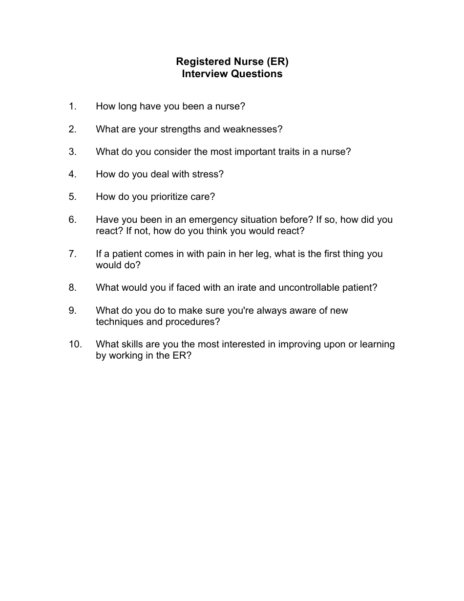 Sample Registered Nurse Interview Questions, Page 1