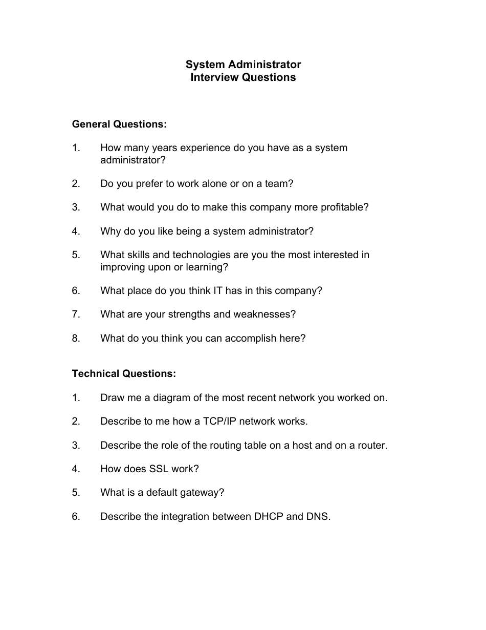 Sample System Administrator Interview Questions, Page 1