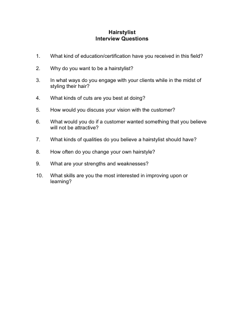 &quot;Sample Hairstylist Interview Questions&quot; Download Pdf