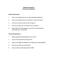 Document preview: Sample Website Designer Interview Questions