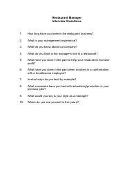 &quot;Sample Restaurant Manager Interview Questions&quot;