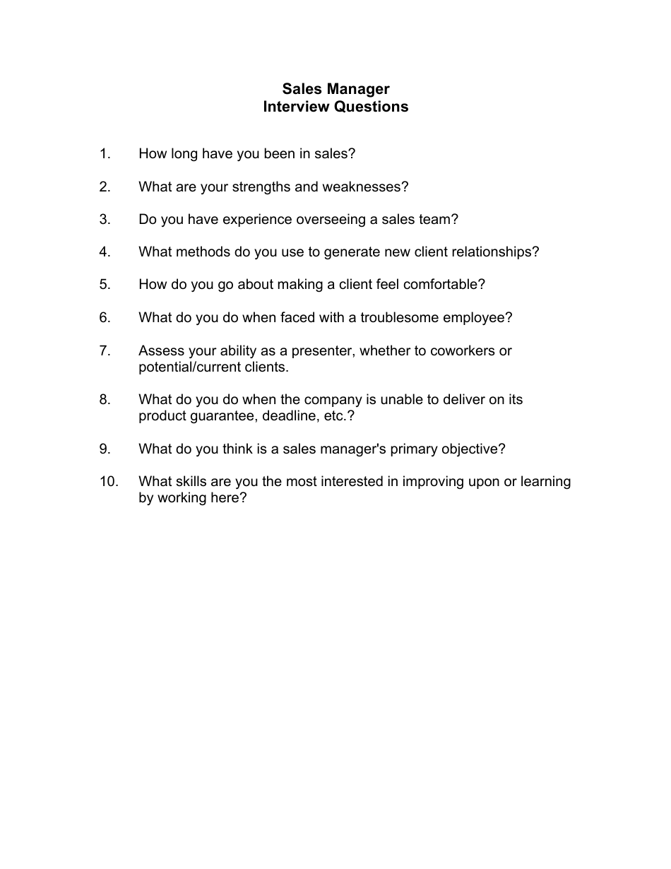 Sample Sales Manager Interview Questions, Page 1