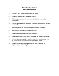&quot;Sample Marketing Coordinator Interview Questions&quot;