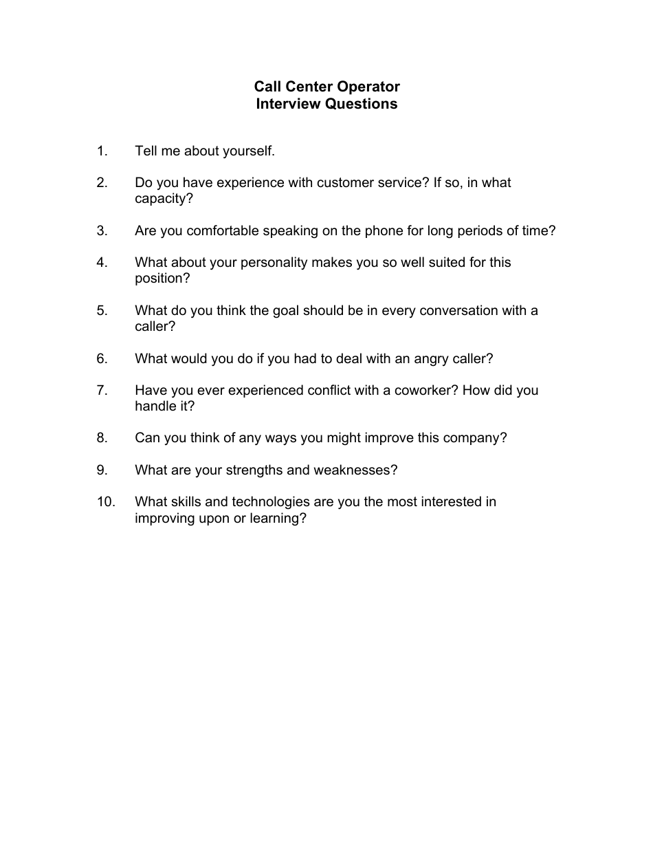 Sample Call Center Interview Questions, Page 1