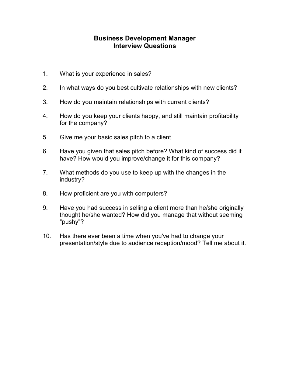 Sample Business Development Manager Interview Questions, Page 1