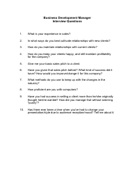 Document preview: Sample Business Development Manager Interview Questions