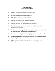 Sample HR Specialist Interview Questions