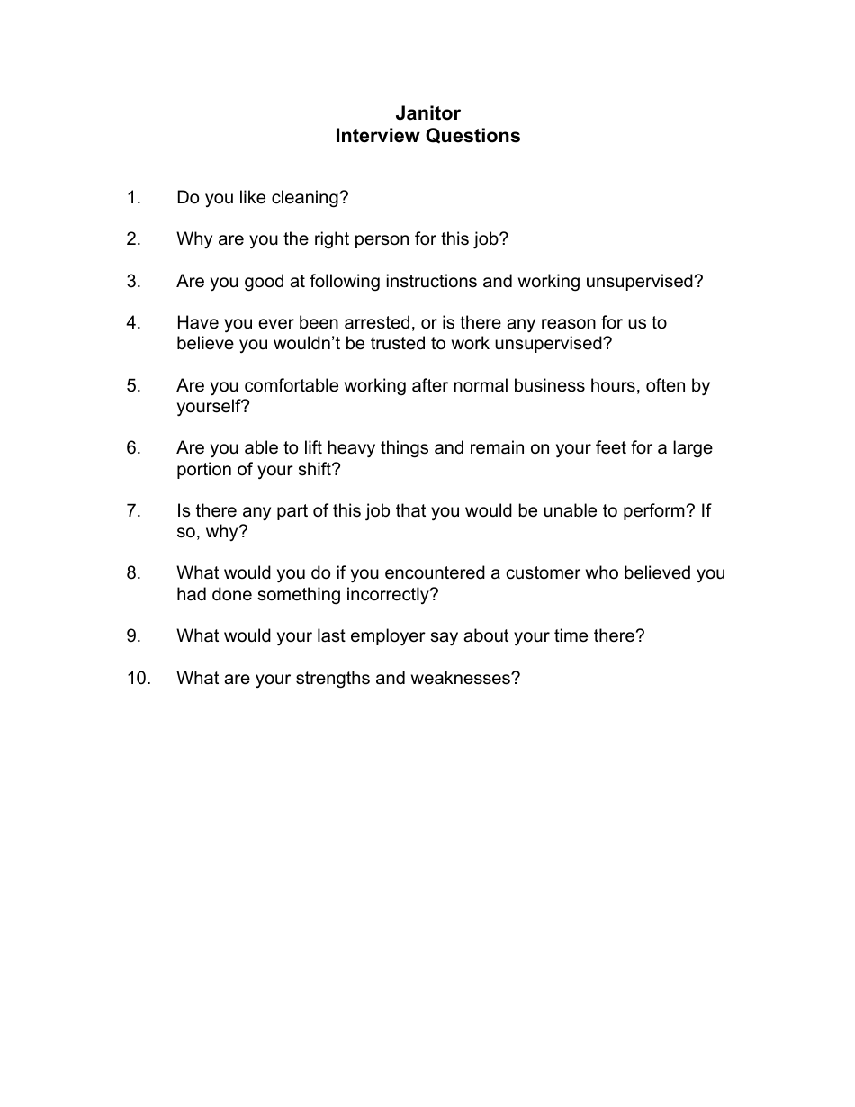 Sample Janitor Interview Questions, Page 1