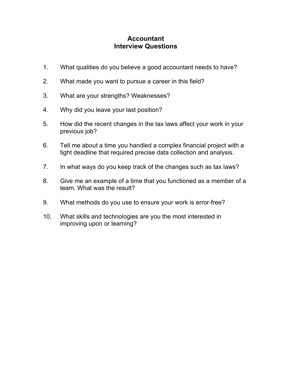 Sample Accountant Interview Questions, Page 1