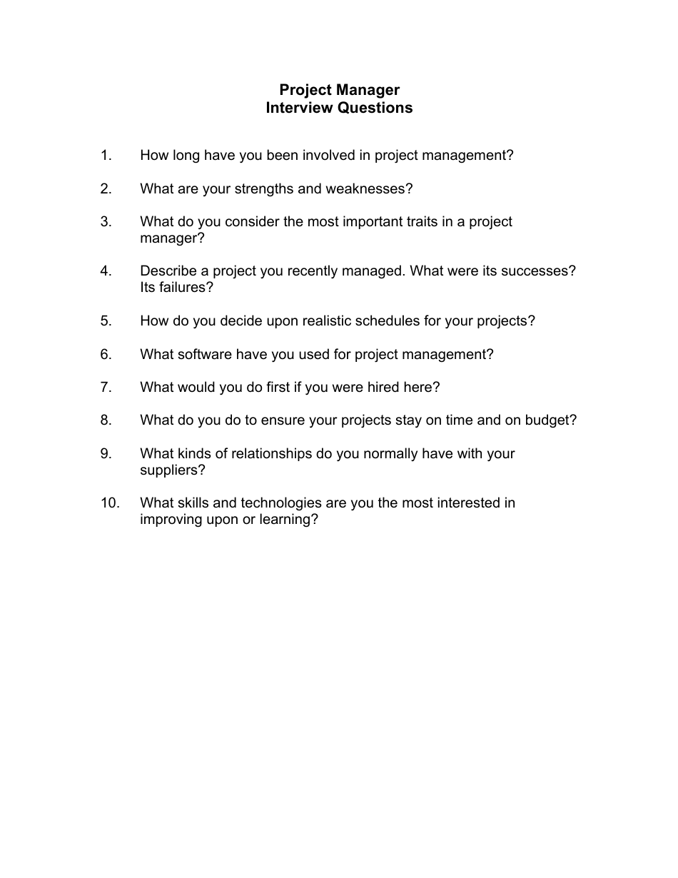 Sample Project Manager Interview Questions, Page 1