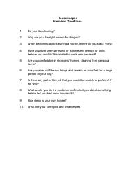Document preview: Sample Housekeeper Interview Questions