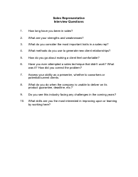 &quot;Sample Sales Representative Interview Questions&quot;