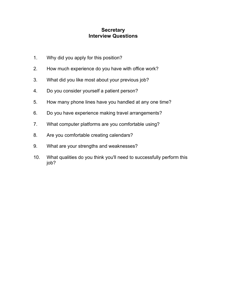 Sample Secretary Interview Questions, Page 1