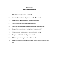 Sample Secretary Interview Questions