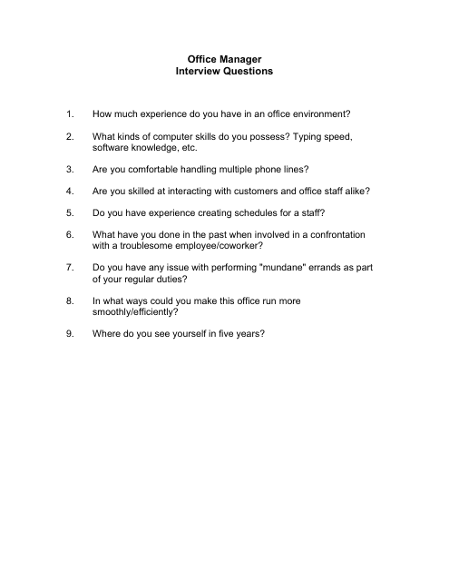 &quot;Sample Office Manager Interview Questions&quot; Download Pdf