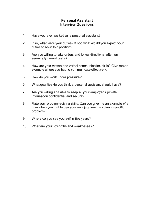 Sample Personal Assistant Interview Questions Download Pdf