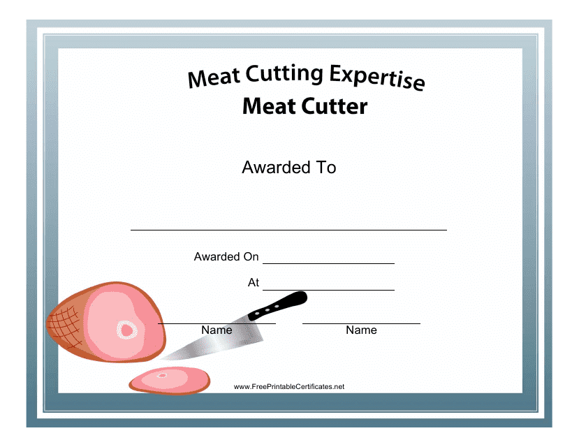 Meat cutter award certificate template