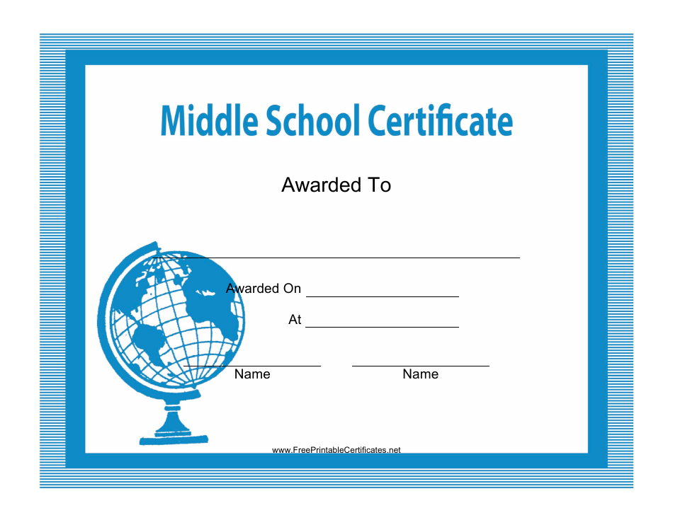 Blue Middle School Certificate Template, Page 1