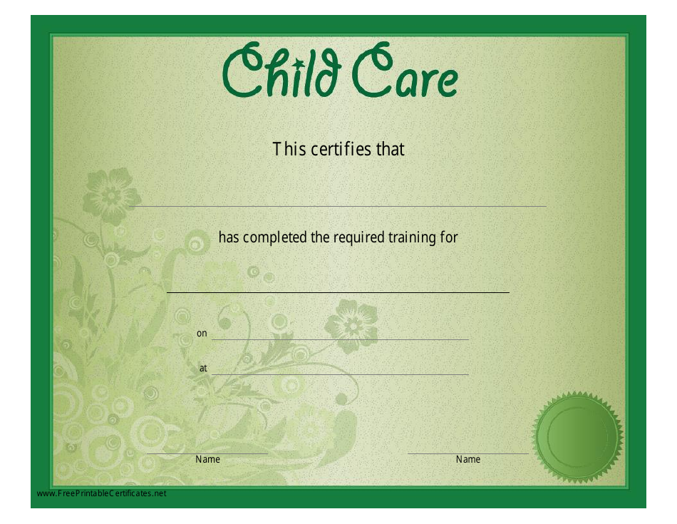 Green Child Care Certificate Template Download Printable
